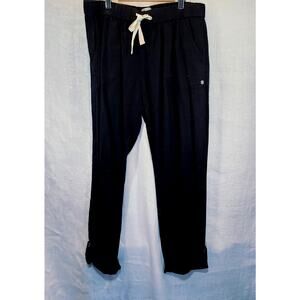 Roxy Sz Large Linen Blend Black Relaxed Fit Roll Tab Cuff Pant